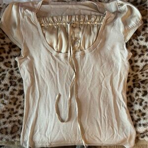 bebe Cream Women's Blouse with Tie Detail